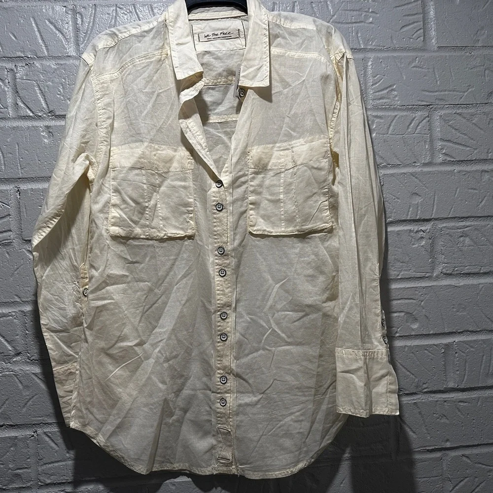 New Free People Sheer Luck Shirt In Bone Size Small